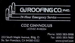 C & J Roofing Co, Coz Giannoulis, So San Francisco, CA
